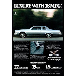 1978 Buick Electra 2 Door Sedan Vintage Print Ad Luxury 18mpg Classic Car Decor